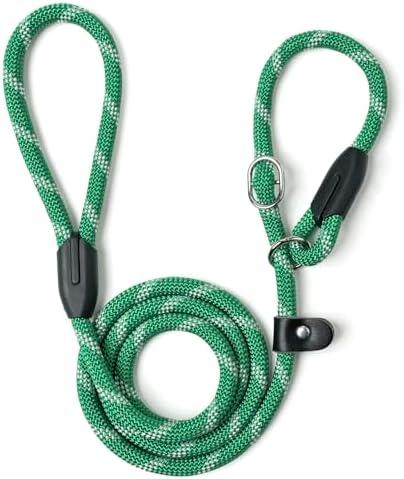 WePet Dog Training Slip Leash, No Pull, Durable Reflective Lead, Puppy Heavy Duty Loop Rope, Comfortable Handle, 6 ft, 1/ 2 inch, diam. Forest/ White