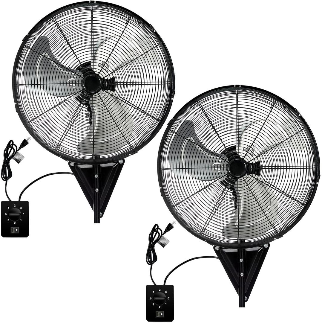 2 Pack 20" Wall Mount Fan, 7100CFM Heavy Duty Wall Fan with 3-Speed & Adjustable Tilt, High Velocity Industrial Oscillating Fans for Garage, Factory, Patio, Porch, Shop & Commercial Use - ETL Listed
