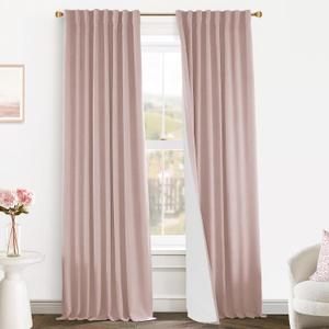 PANELSBURG Pink Blackout Curtains for Nursery,Light Blocking Linen Kids Curtains for Girls Bedroom Room Decor,Back Tab Hooks Pleated,84 Inches Long,Dusty Blush Pink