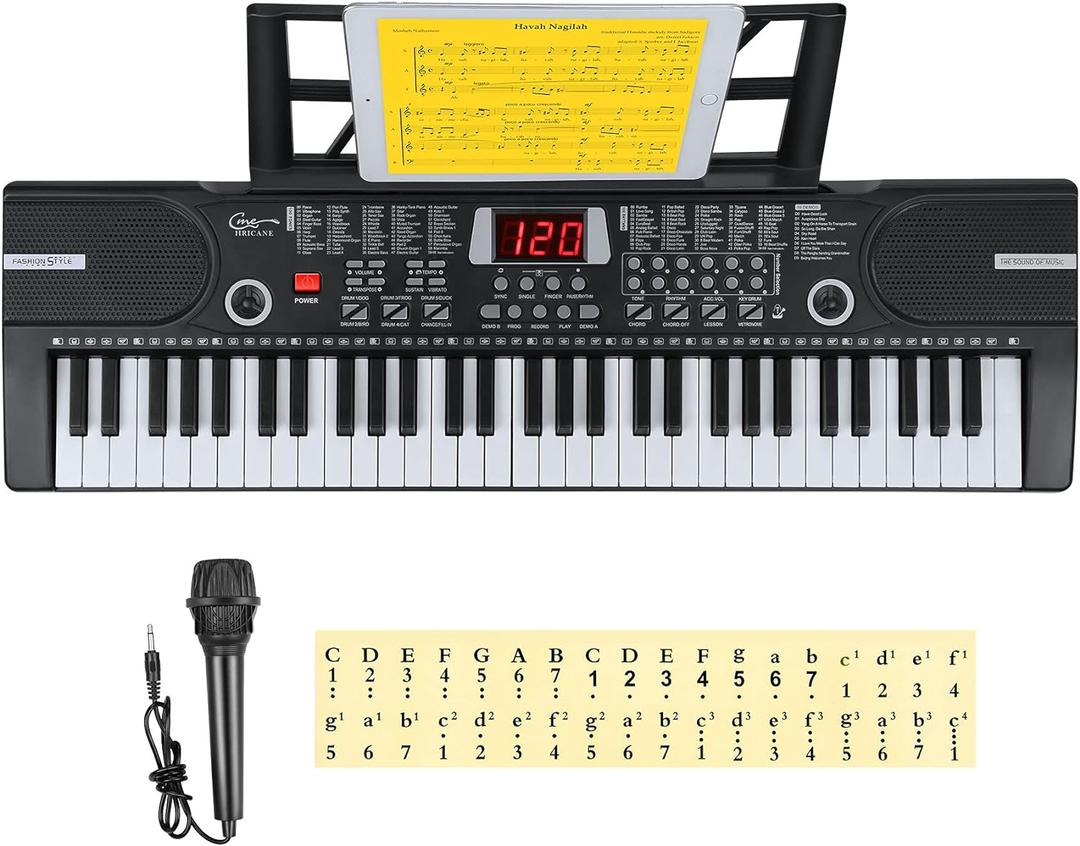 Hricane Piano Keyboard, 61 Keys Beginner Electronic Keyboard Portable Digital Music Keyboard, Early Education Music Instrument with Microphone & Music Sheet Stand (Black)