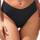 Zmart Women V Cut Cheeky Bikini Bottoms - Mid Waist High Cut Swim Bathing Suit Bottoms V Front Swimsuit (Large, Black)
