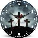 SPUNKER Clock for Bedroom,Three Crosses Wall Clocks,Sunlight Battery Operated Wall Clock Silent Non-Ticking Decorative for Home Kitchen Bathroom Living Room Bedroom Office 10 Inch