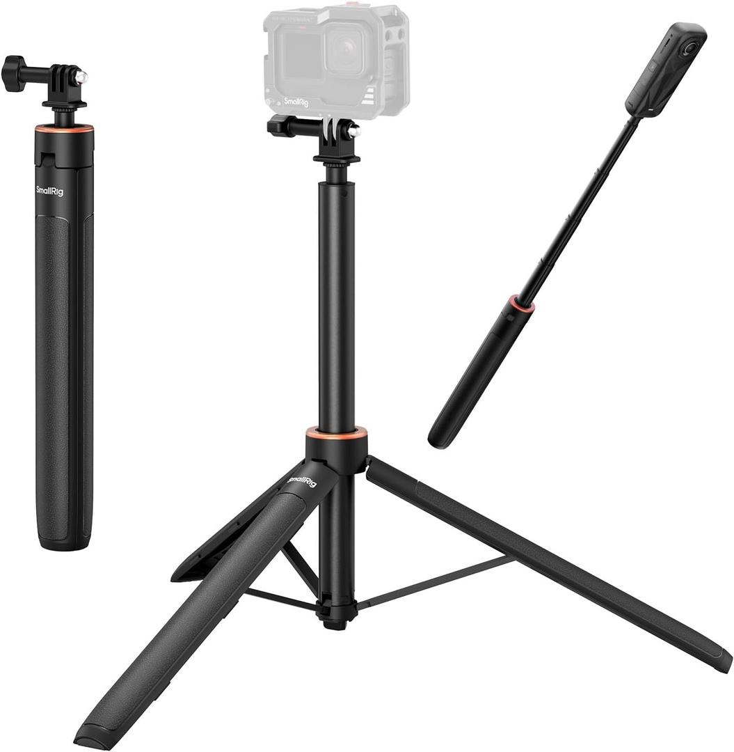 SmallRig 59" Extendable Selfie Stick Tripod for GoPro Hero 13/12/11, for DJI Action 6/5 Pro/4, for DJI Pocket 3, for Xtra Muse, for Akaso, 1/4"-20 Screw for Insta360 X5/X4, Mirrorless Camera