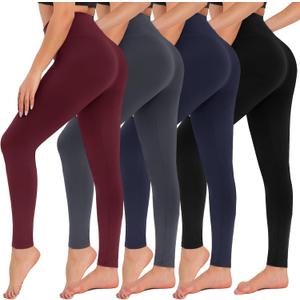 CAMPSNAIL 4 Pack Leggings for Women - High Waisted Tummy Control Yoga Pants for Workout Gym Black Leggings Plus Size Dance (Large-X-Large, 4 Packs, 3#black/Gray/Wine/Navy)