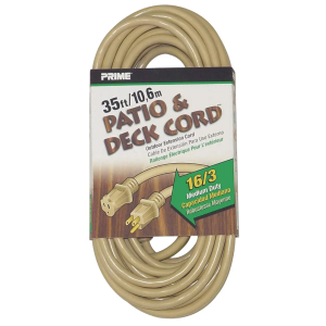 Prime EC884627 - Cable de extensión SJTW de 35 pies para patio y terraza, 16/3, color beige