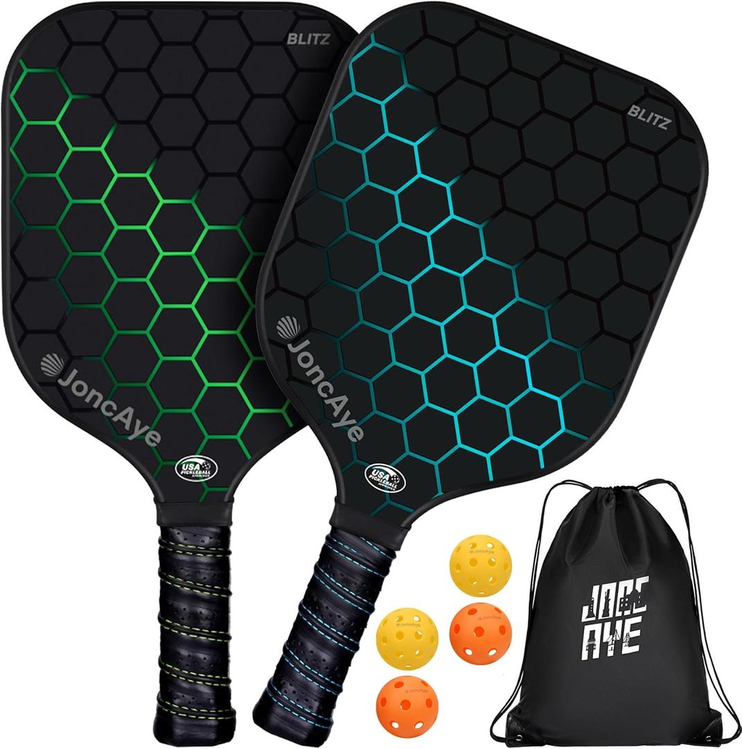Pickleball-Paddles-Set of 4 or 2 Rackets by JoncAye, USAPA Approved Pickle-Ball Equipment with Balls, Bag, Accessories, Fiberglass Graphite Pickleball Racquet Set for Men, Women, Kids, Adults
