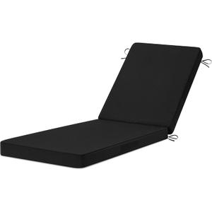 Chaise Lounge Cushions Outdoor, 72"x21"x3" Triple-Waterproof Outdoor Chair Cushion with Removable Cover, 4 Adjustable Ties Lounge Chair Cushions for Outdoor Furniture, Black