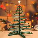 Hollowfly 2 Feet Wood Christmas Tree Display Wooden Christmas Tree Indoor Table Top Decoration Xmas Wooden DIY Craft for Home Office Party Table Decoration(Blue,Rustic) (1in)