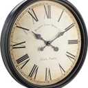 Bernhard Products Large Decorative Wall Clock 20 Inch Silent Non Ticking Battery Operated Quartz Vintage Stylish with Rustic Black Rim for Home Living/Dining Room Kitchen & Over Fireplace