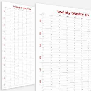 2 x Large Wall Calendar 2026 (39 x 17 inches - Rolled) Dry Erase Calendar for Wall, Erasable Wall Planner, Vertical Layout, Quality Large Print, Gloss Lamination, Minimalist Design.