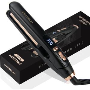 PRITECH Mini Flat Iron Portable Hair Straightener, Straightener with 13 Adjustable Temp(210F-450F), 1'' Plate for All Hairstyles Hair Straightening Irons Black (Black)