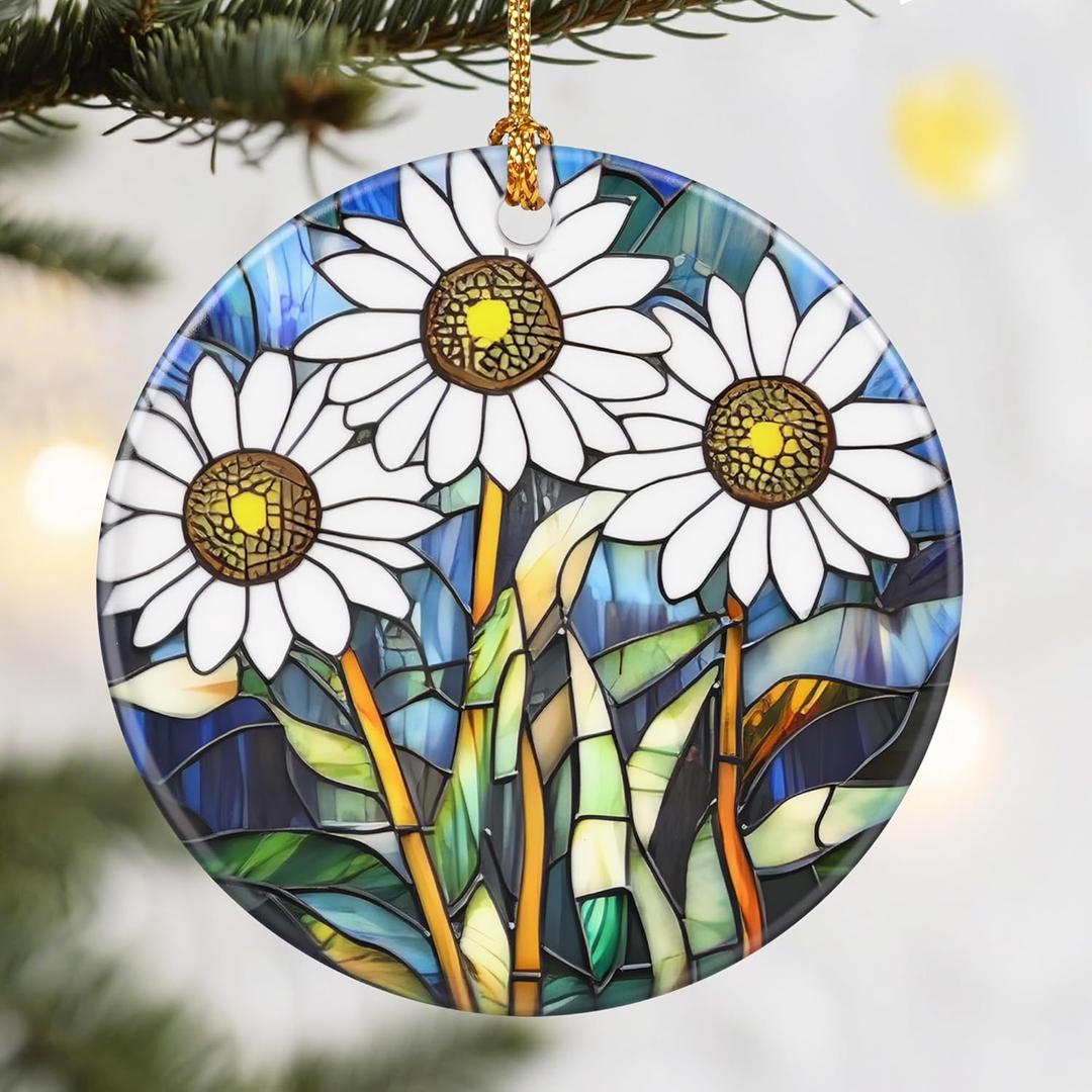 4 x Christmas Ornaments, 2.8in Ceramic Birth Flower Ornament, Xmas Decor, Christmas Tree Ornaments, Xmas Decorations for Tree, Holiday Ornament, Birth Flower Gifts, Gift Ideas, Gifts for Women - Apr