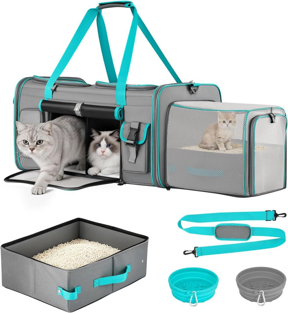 Keaber Cat Carrier for 2 Cats with Expandable Space & Litter Box, Gray