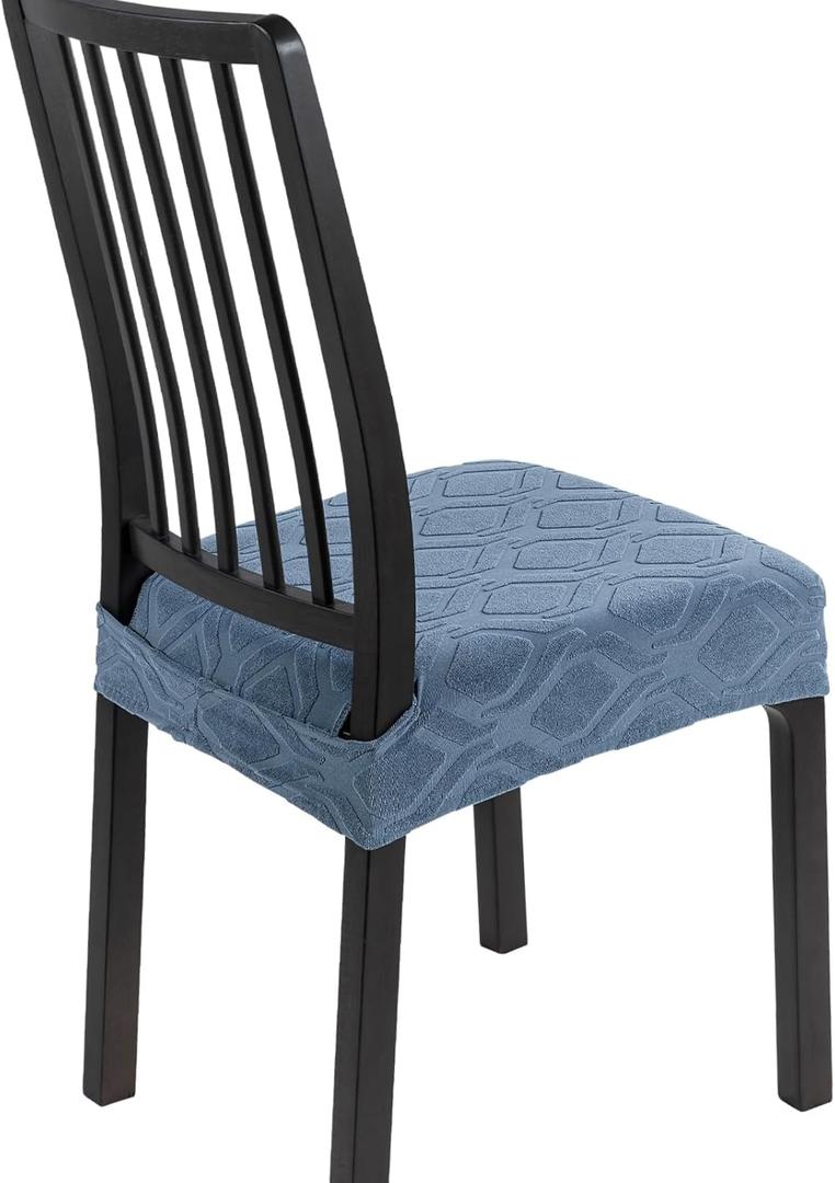 SearchI Stretch Dining Chair Seat Covers Set of 6, Soft Removable Washable Seat Covers for Dining Chairs, Dining Room Seat Cover Protector (Rear-Covered, Hexagon Blue)