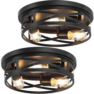 13-Inch Farmhouse Ceiling Light Fixtures 2-Pack, 3-Light Black Flush Mount Ceiling Light, Kitchen Lighting Fixtures Ceiling with Adjustable Head, Ceiling Lights for Hallway Kitchen Entryway, E26 Base