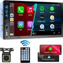 7 Inch Touchscreen Car Radio with Apple Carplay and Android Auto - Bluetooth, Backup Camera, Mirror Link, SWC, USB/AUX/Subwoofer