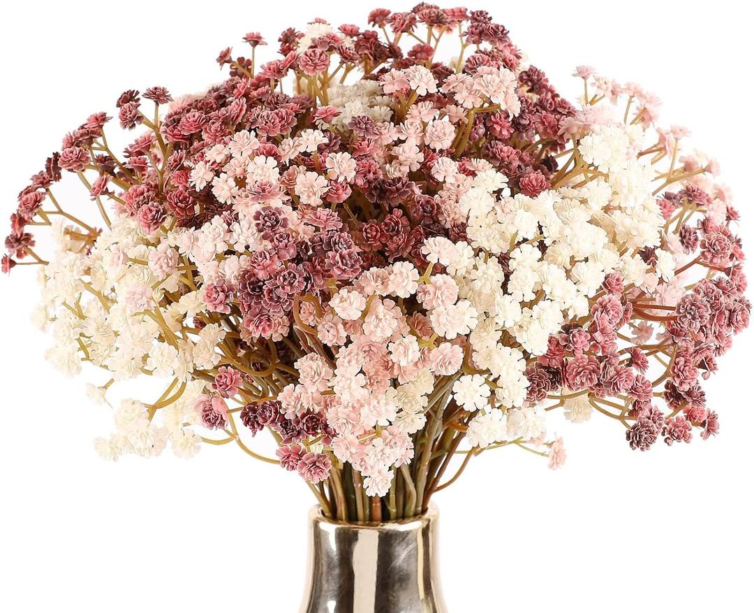 N&T NIETING Baby Breath Flowers Artificial Bulk, 10Pcs Fake Gypsophila Plants Bouquets Flowers Real Touch Faux Babies Breath Arrangement for Home Wedding Party Vase Decoration Fall Pink