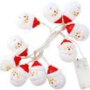 1 Pack 5Ft Christmas Santa Claus String Lights, Battery Operated Christmas Decorative Cute Santa Head Lights with 10 Cartoon Santa for Indoor Home Outdoor Garden Yard Xmas Tree