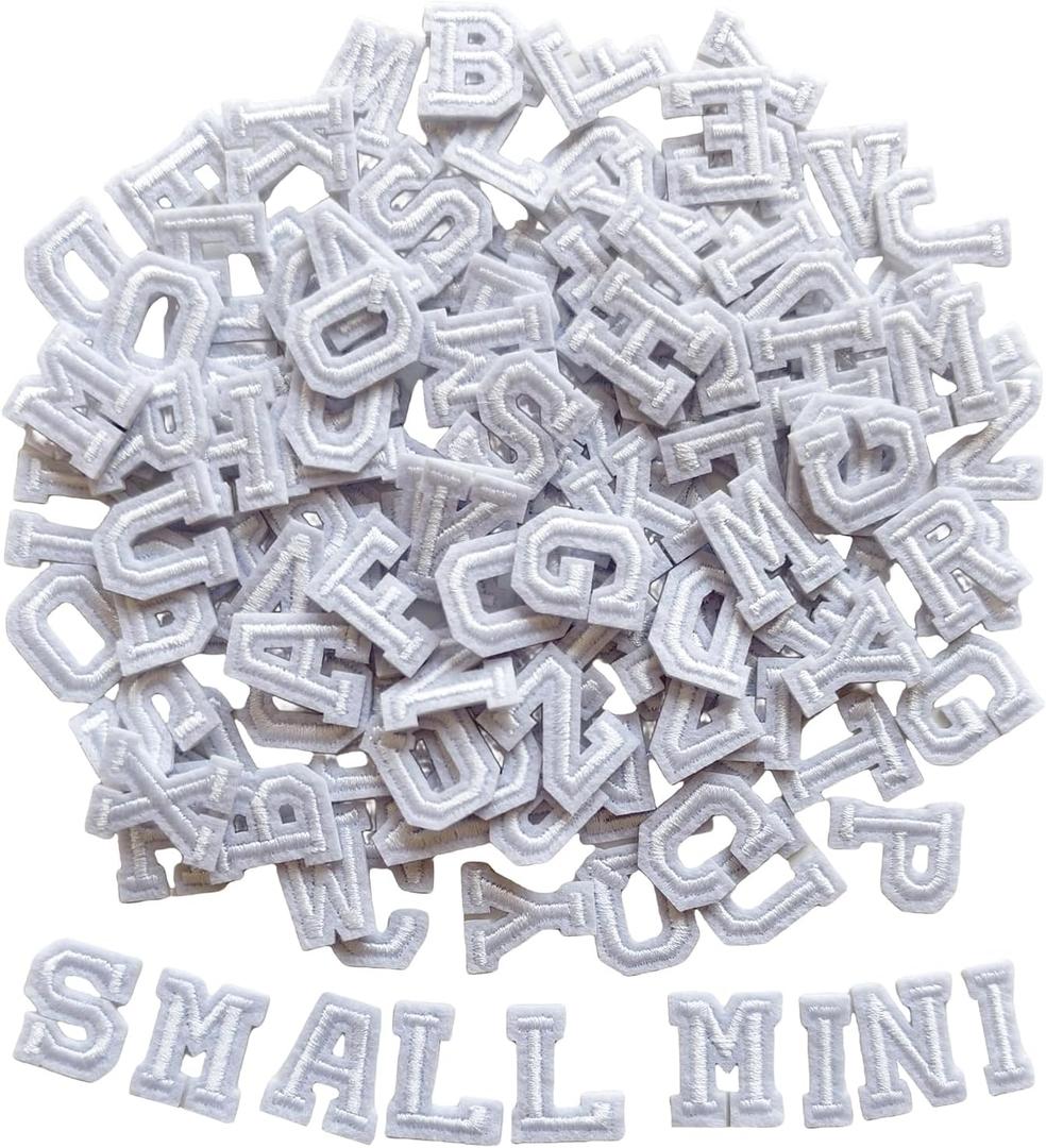 130pcs Iron on Letter Patches 0.7 inch, 5 Sets of 26 Embroidered Alphabet A-Z Patches for Clothing Jackets Hats Backpacks Jeans White