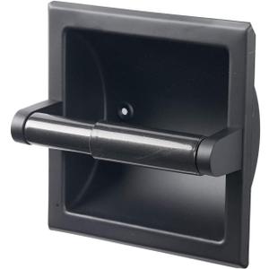 Modern Matte Black Recessed Toilet Paper Towel Holder Set Durable Metal Wall Mount for Space Saving Bathroom Design Stainless Steel Ring Rack for Hand Towels Included