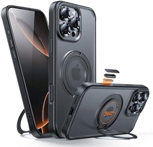 YFVLKEE Magnetic for iPhone 16 Pro Max Case Camera Control Button with Stand [Compatible with MagSafe] [360° Rotatable Ring Holder Kickstand] [Military Grade Protection] 16 ProMax Phone Case, Black