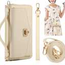 Crossbody Wallet Case for iPhone 17 Pro Max 6.9", Magnetic Detachable PU Leather Phone Case with RFID Blocking Card Holder Wristlet Mirror Flip Zipper Shoulder Purse for Women - Off-White