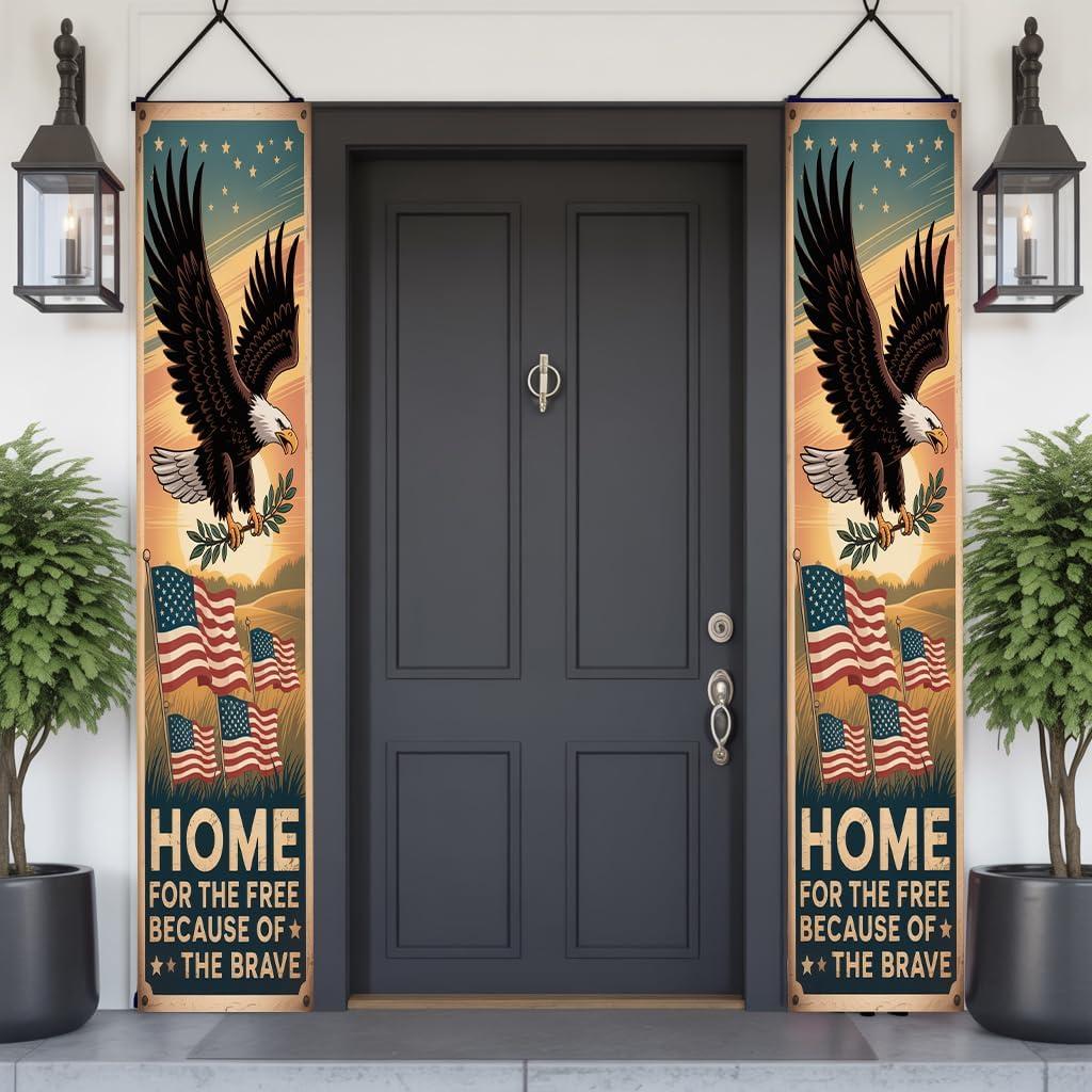 4th of July Decorations Outdoor Patriotic Memorial Day Decorations, Independence Day Veterans Labor Day Hanging American Flag Porch Sign Banner, Stars and Stripes Porch Sign Party Supplies
