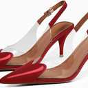 Women's Kitten Heels Clear Slingback Closed Pointed Toe Pumps Low Heel Dress Shoes Sling Back Comfortable Transparent PVC (9, Burgundy)