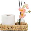 Bathroom Tray Countertop, 10 Inch Water Hyacinth Bathroom Basket, Toilet Tank Bathroom Vanity Tray, Rattan Wicker Tray for Bathroom Decor Coffee Table (Small) (10.1" x 6" x 2")