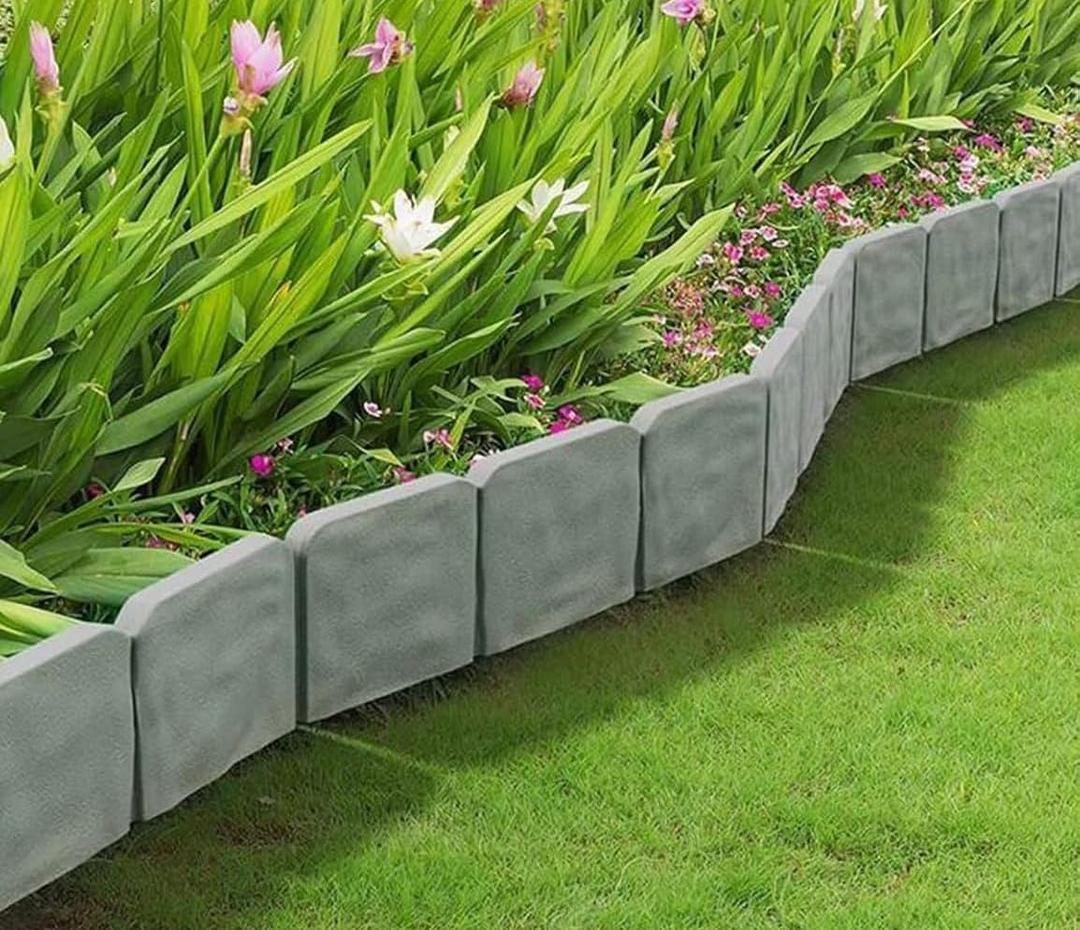 Landscape Garden Edging Border No Dig 20 pcs- Gray Stone Effect Plastic Lawn Edging Border for Outdoor Garden Balcony Yard Walkway (Gray)