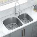 Ruvati 34-Inch Undermount Kitchen Sink 60/40 Double Bowl Kitchen sink, 16 Gauge T-304 Stainless Steel Kitchen Sinks, Deep Basin Sink, Brushed Finish RVM4600, Larger Bowl Left