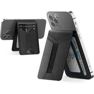 Padike for Magsafe Wallet, Magnetic Phone Wallet with Elastic Band for Extra Card Storage, Magnetic Card Holder with Adjustable Kickstand (Black)