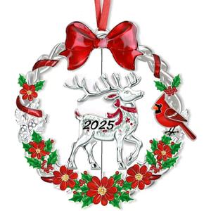 Deer Christmas Ornament 2025  Dated Holiday Keepsake for Christmas Tree Decorations, Cute Reindeer Ornament for Family & Friends