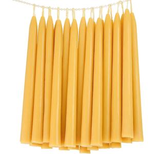 24 Pack Natural Beeswax Taper Candles in Bulk 10 inch Tall - Dripless Candle 100% Pure Unscented Beeswax, 8 Hours Long Burning Time -Yellow