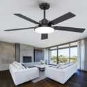 52 inch Black Ceiling fan with Light and Remote/APP, Ceiling Fans with Lights, 3CCT, Reversible 6 Speeds Quiet, Black Modern Ceiling Fan with Light for Indoor Outdoor Bedroom Patio Living Room