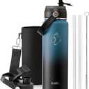 BUZIO 24 oz Insulated Stainless Steel Water Bottle with Straw & Spout Lids