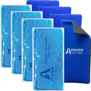 SHERPA THERAPY 4PK Flexible Gel Ice Packs for Injuries Reusable  Gel Ice Pack Cold Compress for Knee, Back, Neck, Wrist, Hand, Elbow, Ankle Pain Relief  9.5" x 4.5"