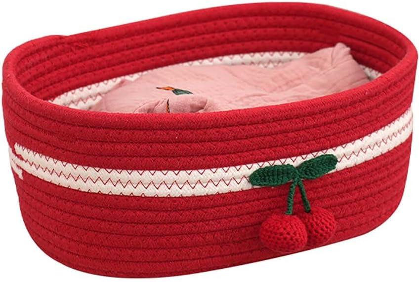Rectangle Storage Basket Cotton Rope Woven Baskets for Organizing,Cute Cherry Basket for Kids, Baby Nursery,Cat Dog Toy Baskets,Organizer Bins for Shelves 11.810.64.3INCH