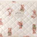 uekeboag Quilted Cotton Makeup Bag,Coquette Quilted Toiletry Bag for Women and Girls,Floral Coquette Pouch,Cute Kawaii Travel Cosmetic Bags(White Bear)