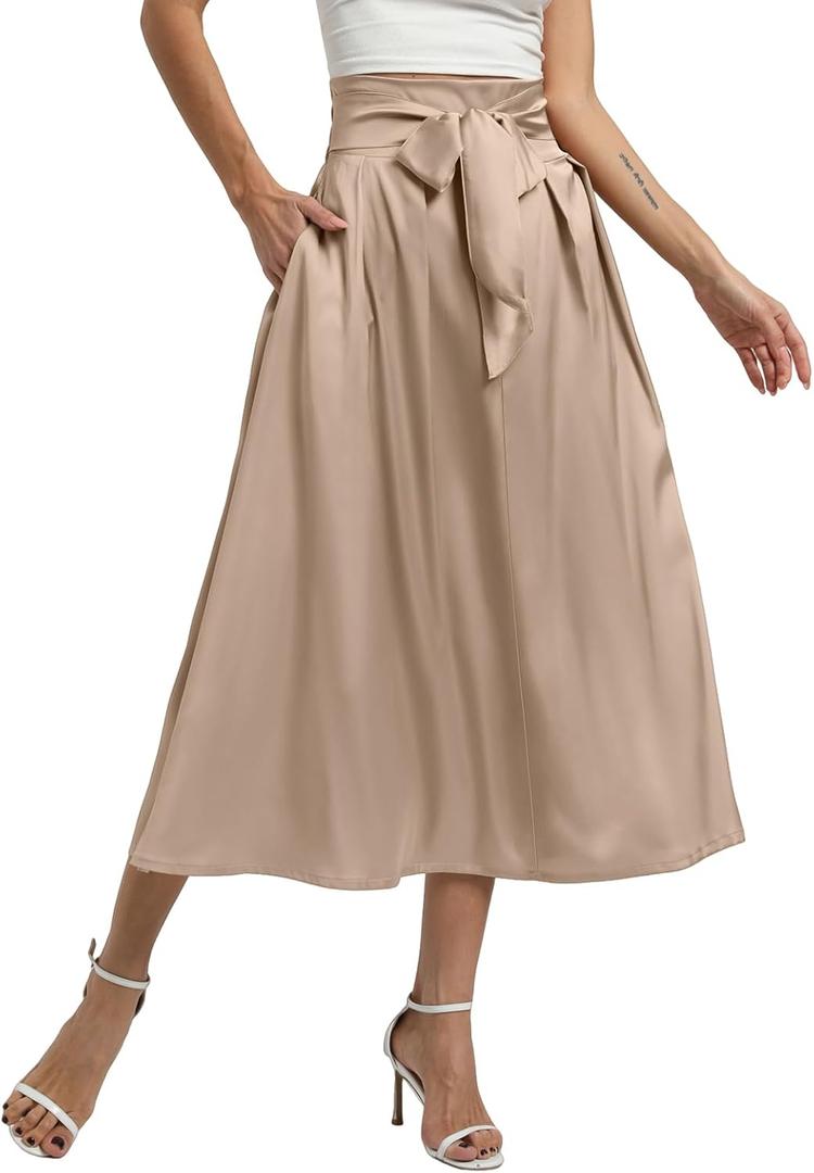 Women's Flowy A Line Skirts,Work Skirts for Women,Maxi Skirts for Women with Pockets (Black, XXL)