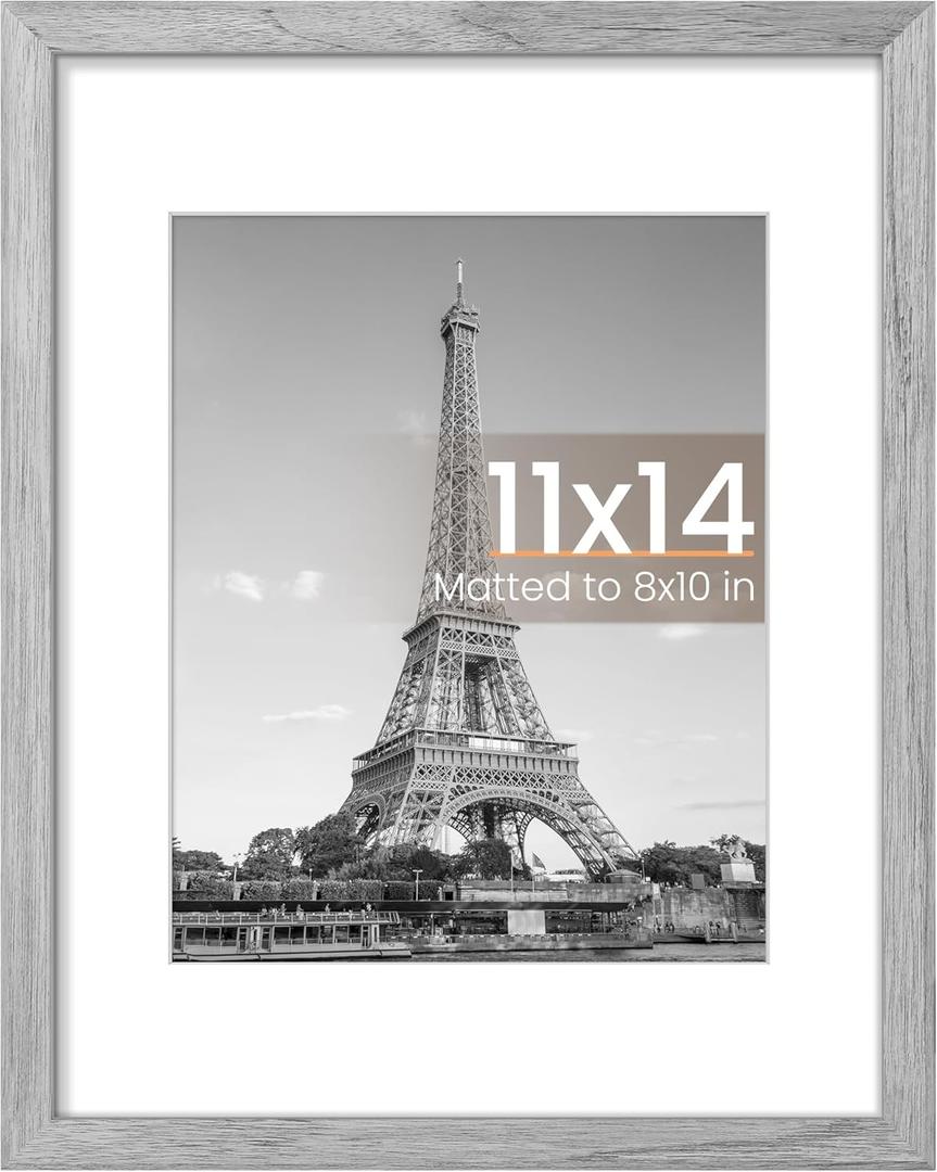 upsimples 11x14 Picture Frame, Display Pictures 8x10 with Mat or 11 x 14 Without, Wall Hanging Photo Frames, Gray, 1 Pack