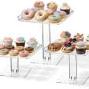 3 Tiered Serving Tray Set for Entertaining, 9" Square Acrylic Cupcake Buffet Dessert Risers Stands, Clear Cupcake Stand, Dessert Table Display Set for Wedding Birthday Party
