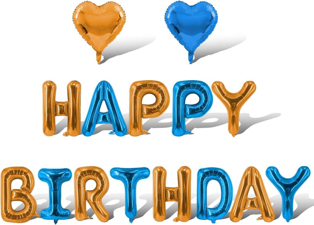 4 x Orange Blue Happy Birthday Balloons Banner Foil Balloons Heart Balloon for Orange Blue Themed Party Decoration Supplies Dog Birthday Decoration Decor Ballons Arch Kits Party Balloon Set 15pcs