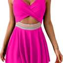Aidonger Women Cutout Swimdress One Piece Swimsuit Color Block Bathing Suit with Skirt Wrap Front Tummy Control Swim Dress