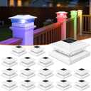 APONUO Solar Post Cap Lights with 8 RGB Solid Colors & Multicolor Flow - 16 Pack Fence Post Solar Lights, IP65 Waterproof - Fits 4x4 5x5 6x6 Wood & Vinyl Posts - White