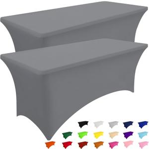 Smiry 2 Pack Spandex Table Cloth 8FT, Elastic Fitted Stretch Tablecloths, Washable and Wrinkle Free Rectangular Patio Table Cover for Outdoor, Wedding, Banquet & Parties (Grey, 96Lx30Wx30H Inch)