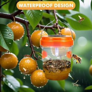 Wasp Trap Outdoor Hanging, Solar Powered Bee Trap Hornets Yellow Jacket Traps Reusable, Bee Wasp Catcher for Garden Patio Yard Orchard, 1 Pack