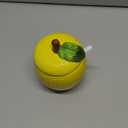 Hand-painted Ceramic Fruit Shape Sugar Bowl Spice Jar Seasoning Pot with Lid Spoon (Lemon)
