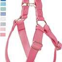 Soft Leather No Pull Dog Harness - Adjustable Step in Dog Harness with Rose Gold Heavy Duty Metal Buckle, Freedom Nylon Dog Halter Vests for Small Medium Large Dogs Easy Walking Training M, Dark Pink