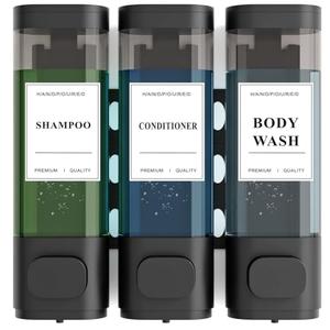 Shampoo and Conditioner Dispenser – Wall-Mounted Shower Soap Dispenser, No-Drill Installation, Lockable, 900 ml Capacity,for Bathroom & Hotel or Airbnb (Black, 3-Pack)